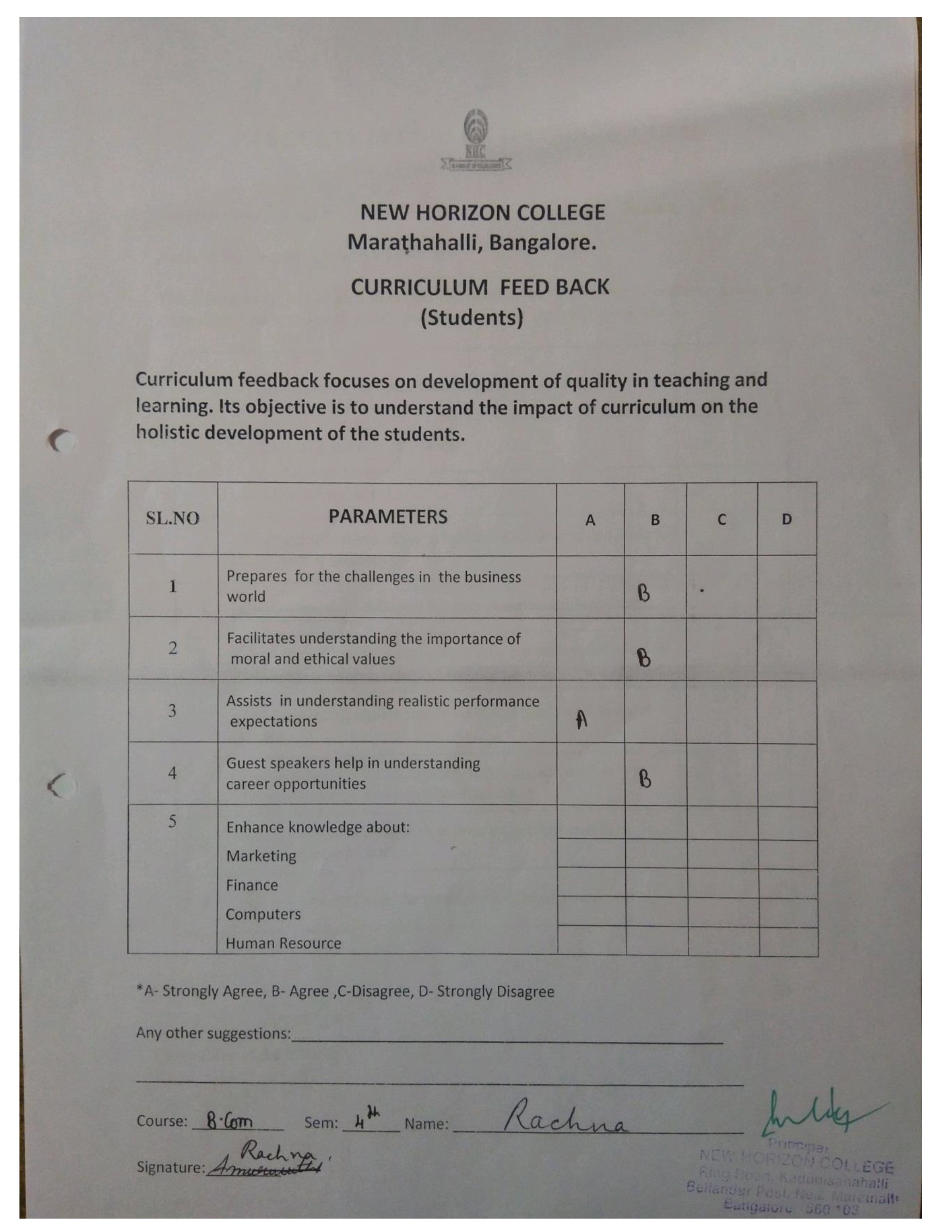 NHCM Curriculum Feedback