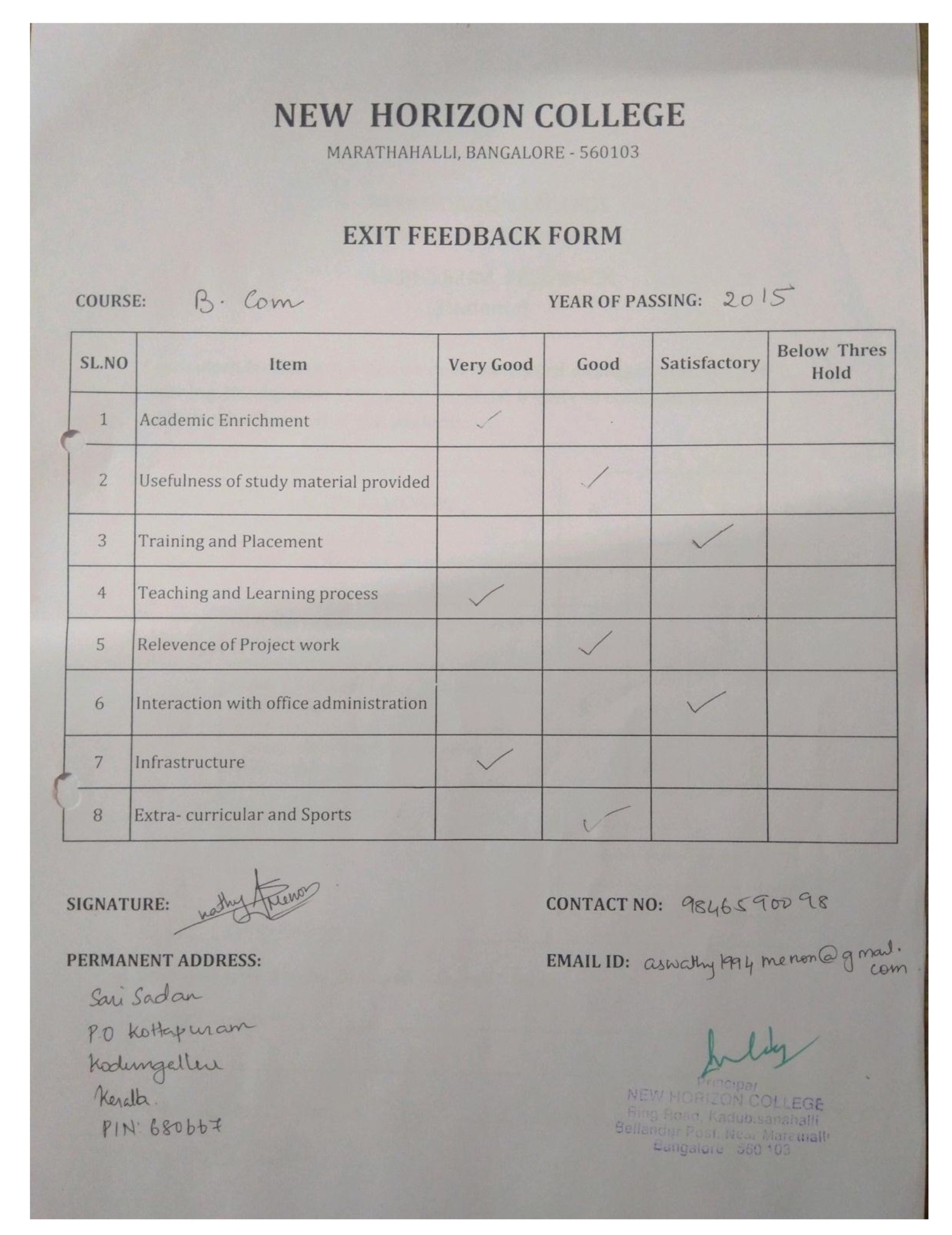 Exit-feedback- BCA Course in Bangalore