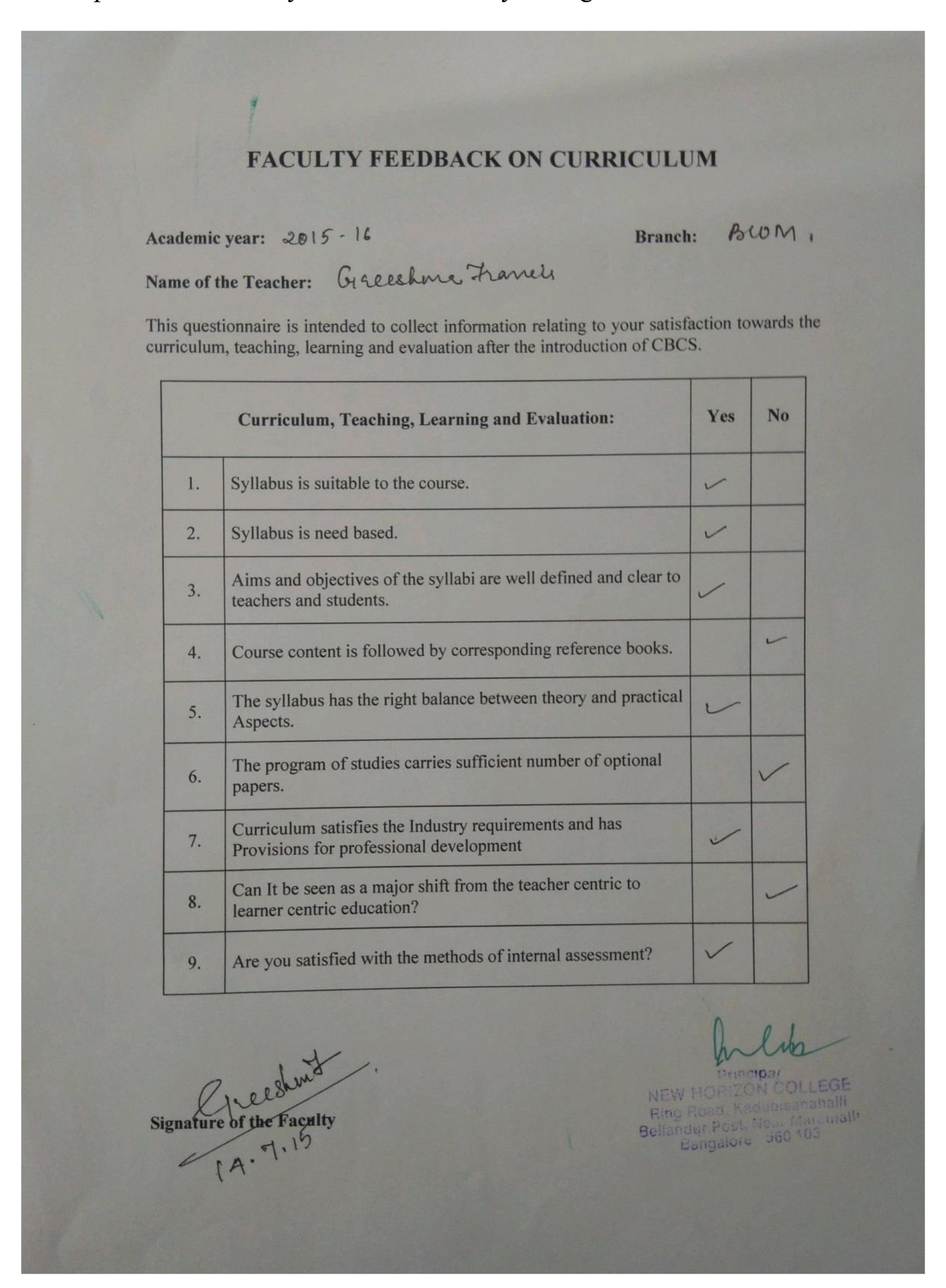 faculty-feedback- BCA Course in Bangalore