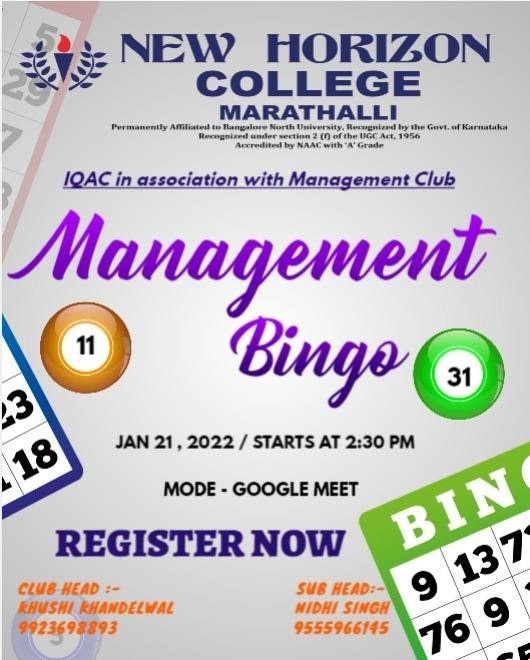 MANAGEMENT BINGO New Horizon College, Marathalli